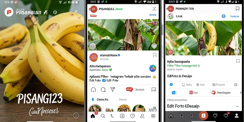 Antarmuka aplikasi PISANG123 dengan beragam filter Instagram.