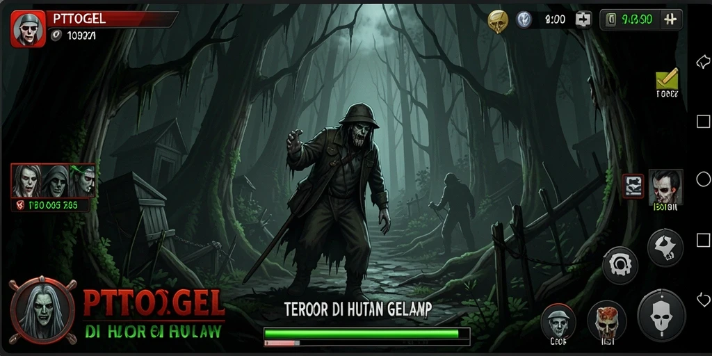 Antarmuka menegangkan dengan elemen horor yang memikat.