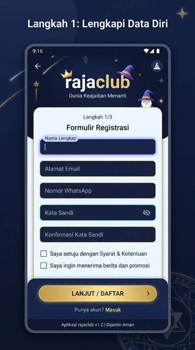 Tampilan halaman daftar rajaclub